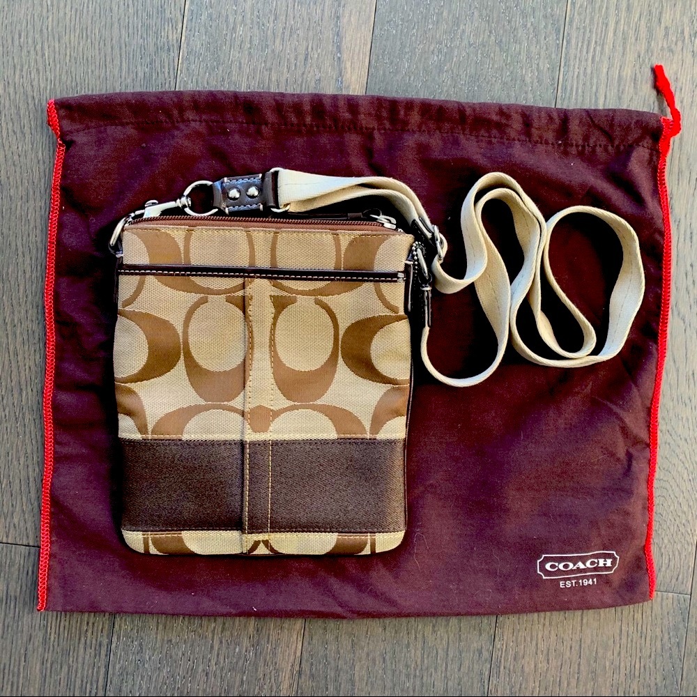 Coach Signature Logo Canvas Fabric Crossbody Purse